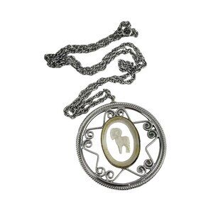Vintage 1970s Fancy Glass Intaglio Carved Aries Horoscope Pendant Necklace 24" S